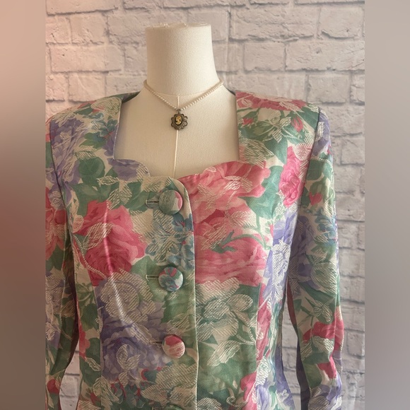 Vintage 80s Leslie Fay Skirt Set 2 Piece Deadstock Pastel Floral Suit Coquette - Picture 5 of 16